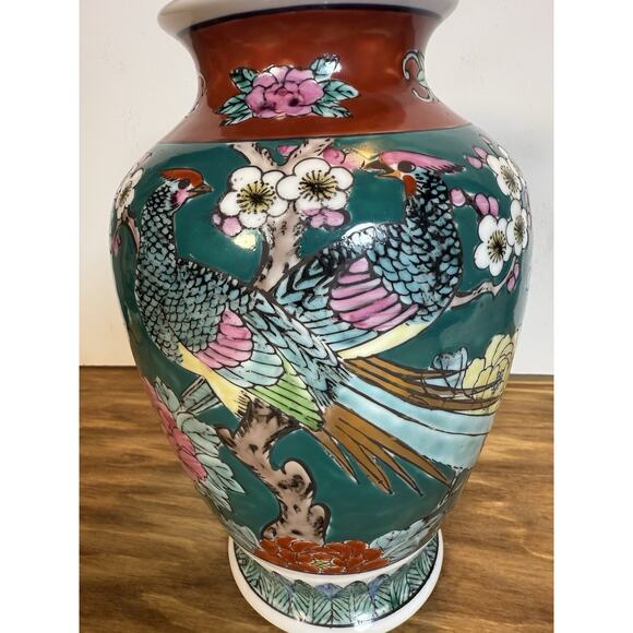 Vintage Gold Imari Hand Painted Vase Pheasants & Peonies Japan 10” Porcelain - Picture 10 of 11